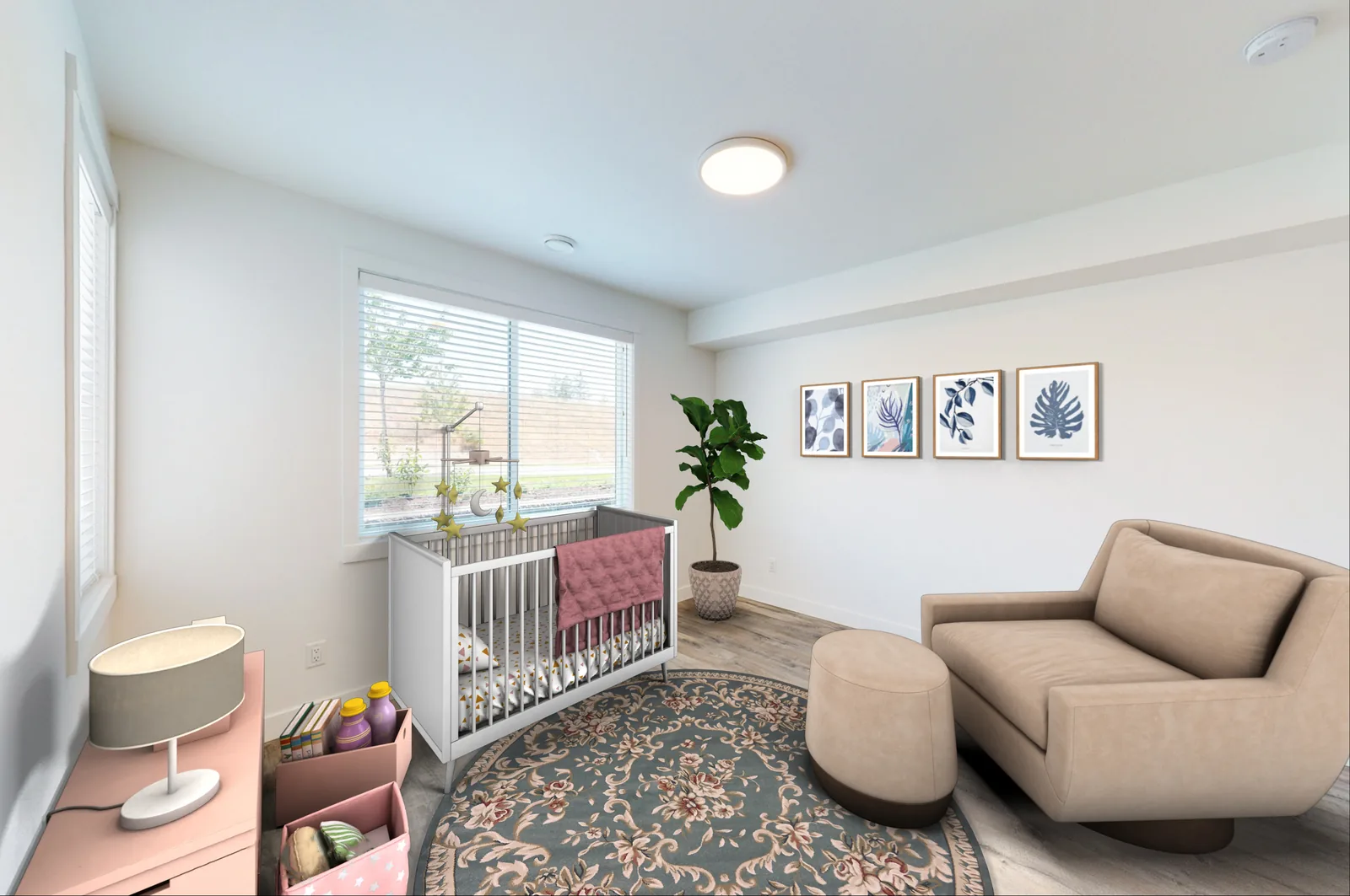 An Academy Ridge lock-off flex room furnished as a nursery, second view